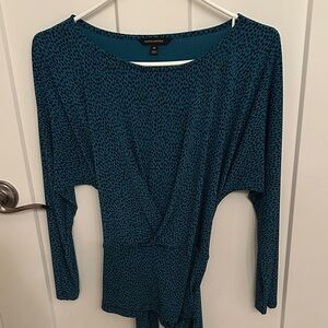 Banana Republic Turquoise and Black Dotted Top with removable belt, size M